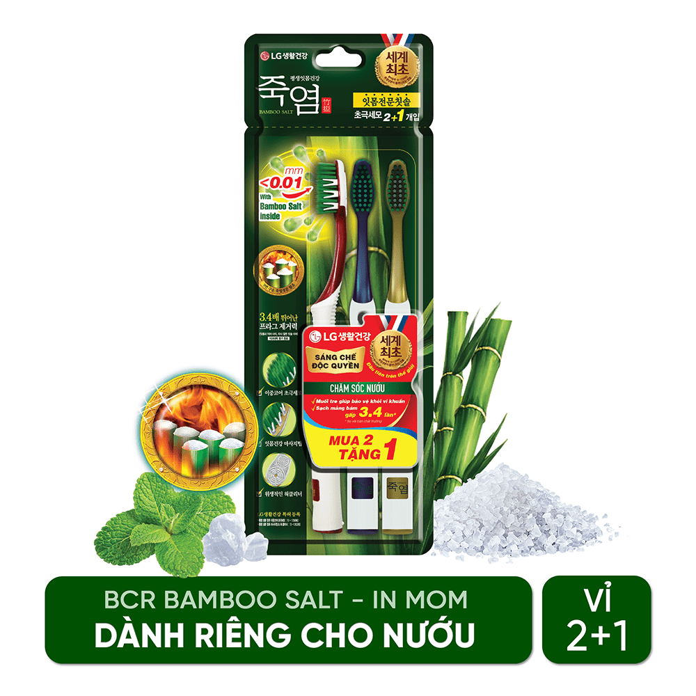 Bàn chải răng Bamboo Salt In Mom dành riêng cho nướu vỉ 2 + 1